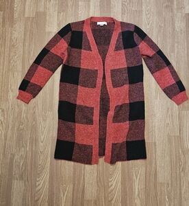 Monteau Red and Black Plaid Cardigan